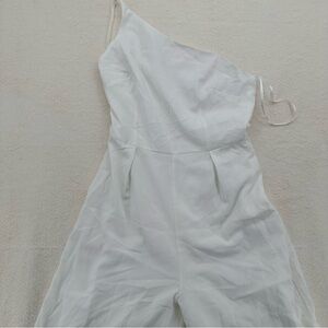 White One Shoulder Wide Leg Jumpsuit Minimal Chic